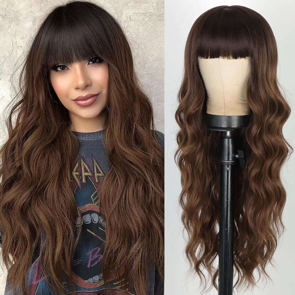 Temu Hot Selling for Women Black Gradient White Bangs Big Waves Long Curly Hair High Temperature Fiber Full Wig