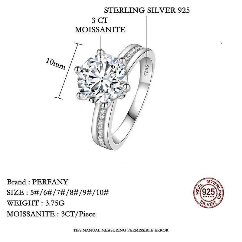PERMANY 3CT Moissanite For Women S Pure Sier Ring GRA Certified Laboratory Dia Wedding Jewelry