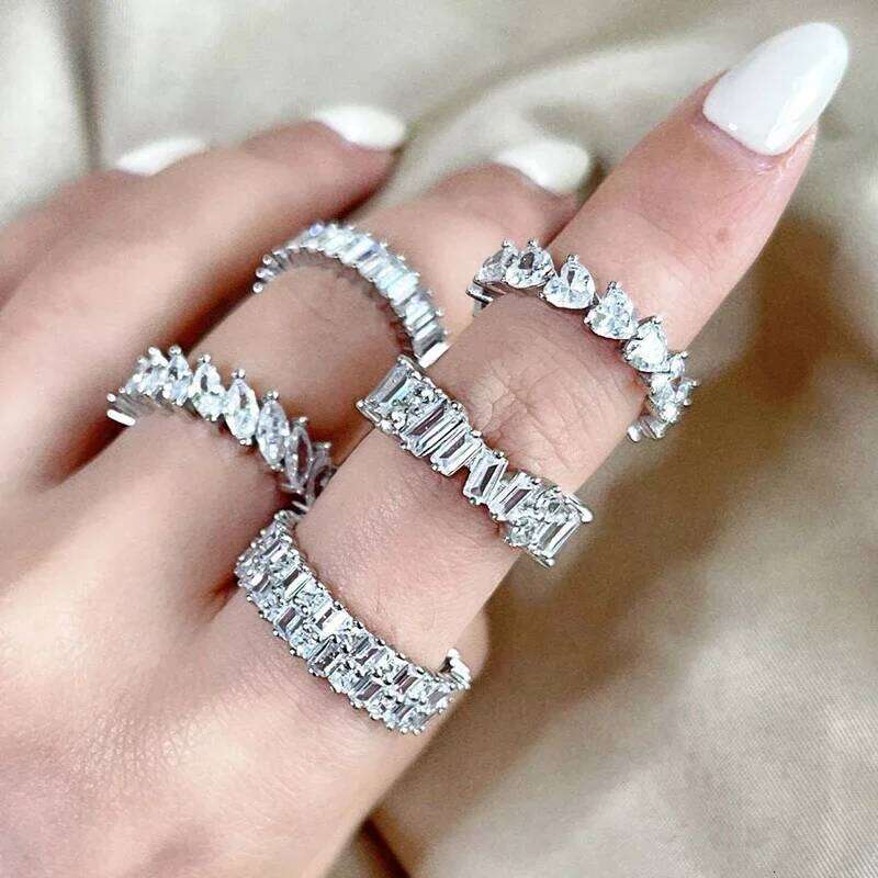 Female White Crystal Stone Irregular Zirconia Wedding Rings for Women Trendy Geometric Zircon Engagement Ring