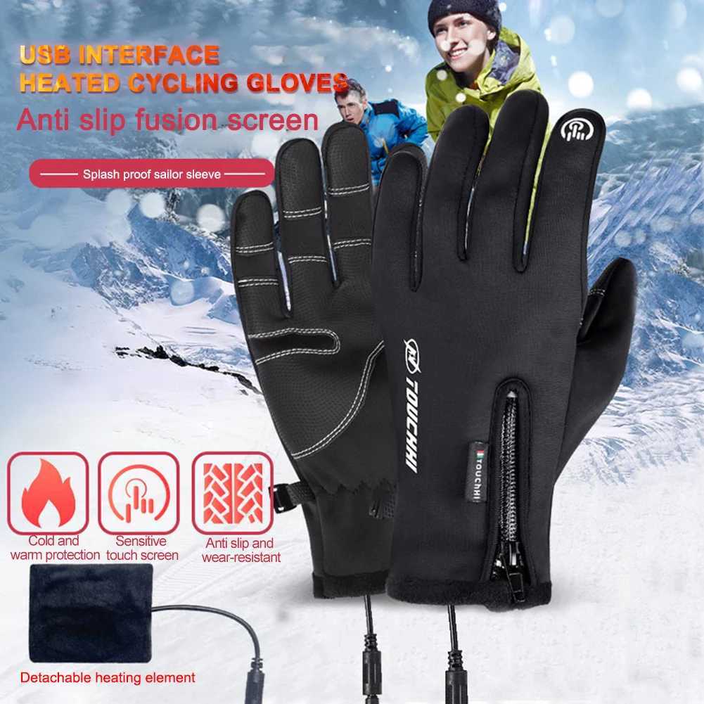 USB Touch Screen Gloves Heated Motorcycle Gloves Heating Thermal Gloves for Cycling Running Driving Hiking Walking for Women Men Z250925