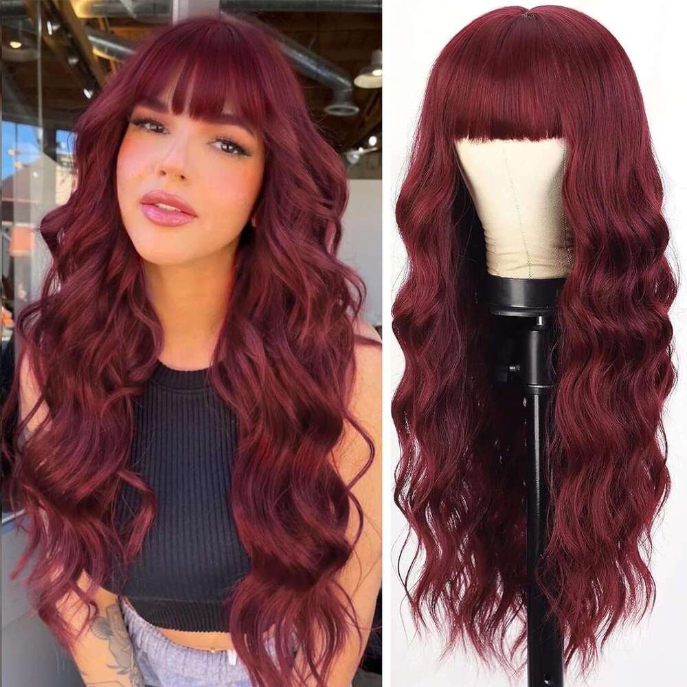 Temu Hot Selling for Women Black Gradient White Bangs Big Waves Long Curly Hair High Temperature Fiber Full Wig