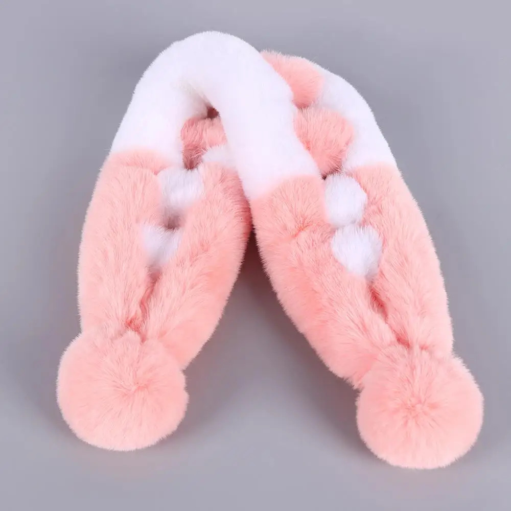Girl Lolita Neckerchief Faux Rabbit Fur Sweet Plush Ball Furry Scarf Wrap Winter Neck Warmer Elegant Wedding Banquet Shawl 250929