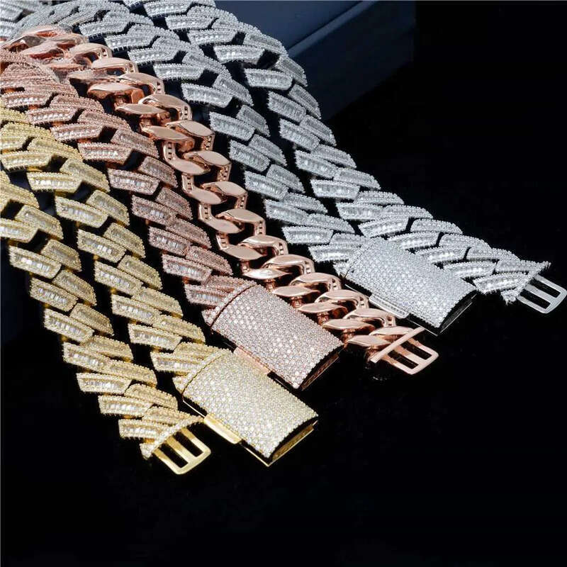 18mm Moissanite Iced Out Dia Gold Chain Necklace Real 14k White Miami Cuban