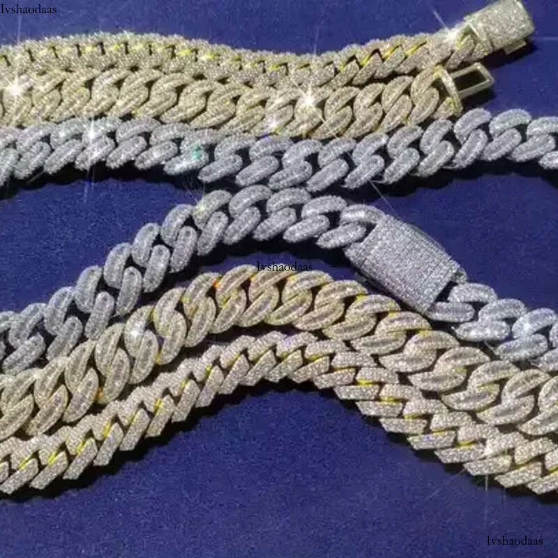 15mm 18mm 20mm Moissanite Fine Sterling Sier Necklace Fashion Hip-Hop Cuban Link Chain Brand Jewelry