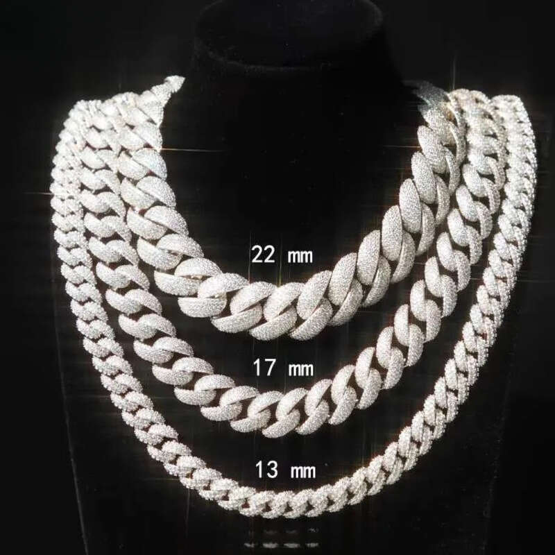 Yu Ying Hot Sale Full Iced Out Moissanite Heavy 17MM 20MM 22MM Wide S Solid Gold Plated Cuban Link Chain Necklace