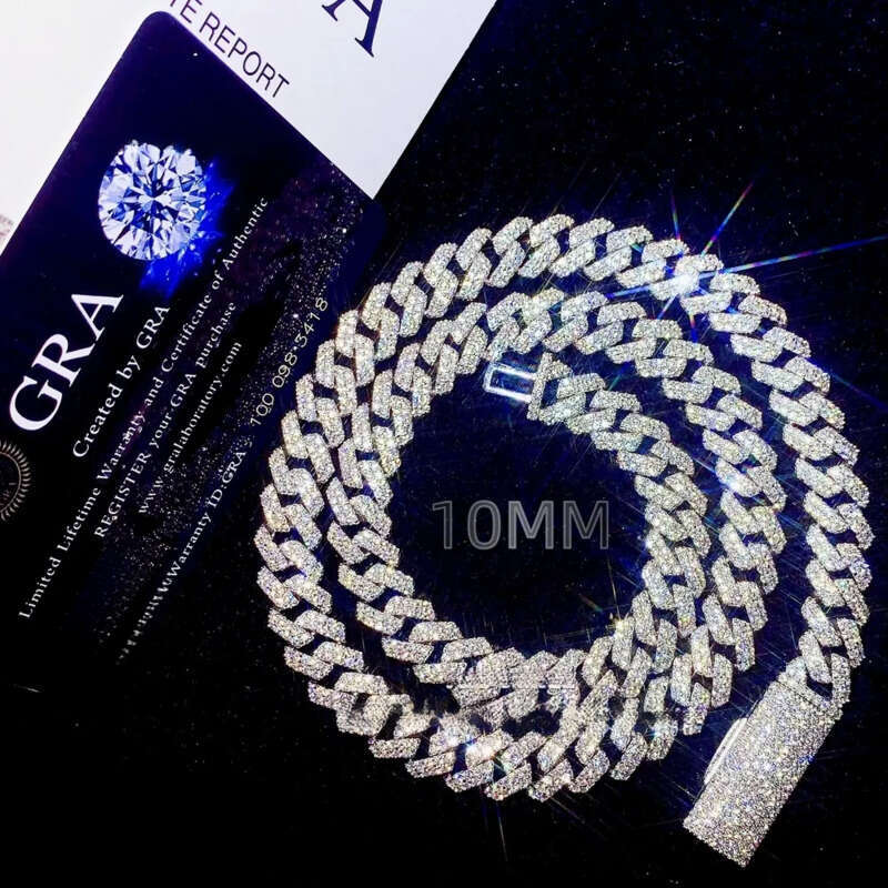 PROMOTION Fine 10mm Chain Bust Down Cuban Link VVS Moissanite Hip Hop Iced Out Gold Plated Necklace