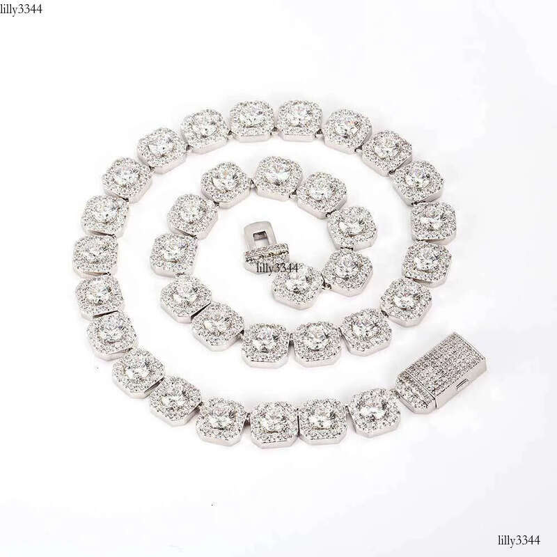 necklace moissanite chain Hip Hop Necklace Gold Plated Jewelry Iced Out Dia Clustered Tennis Chain