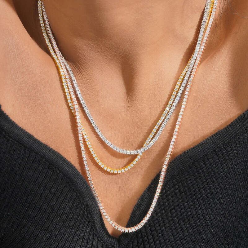 Pass Dia Tester VVS1 D Color With GRA Certificate Moissanite Chain For Women Solid Sier 4MM W Tennis Necklace Hip Hop Jewelry Woman Christmas Gift