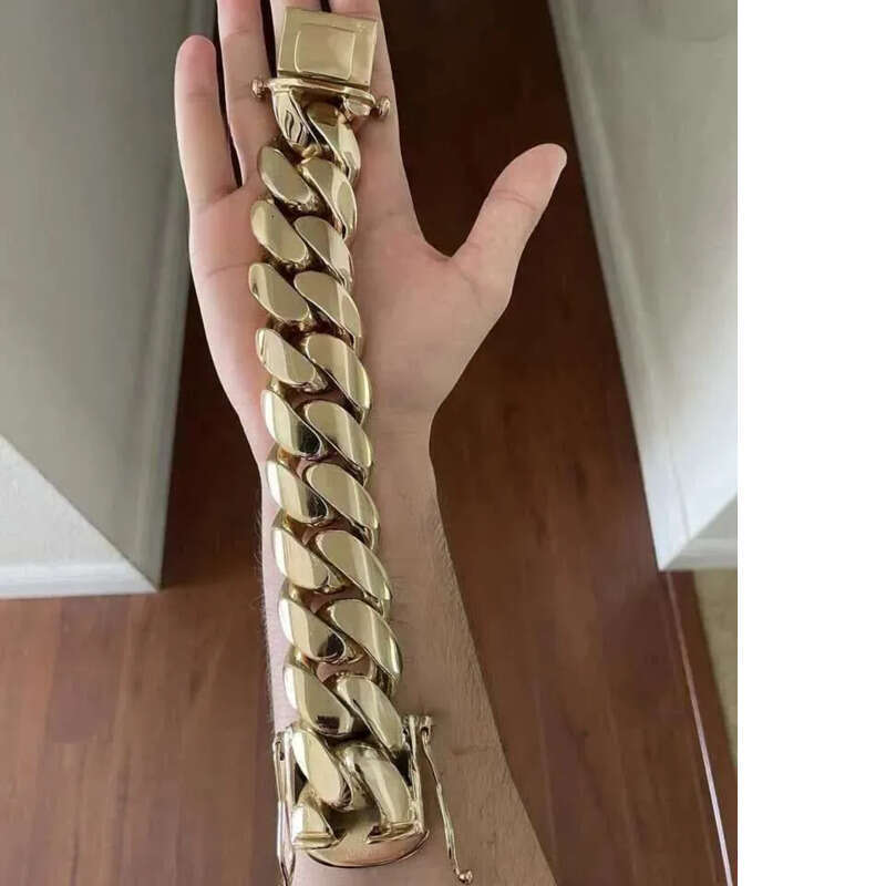 New Arrival 28mm 520g 9.5 Custom Made Hip Hop Jewelry Real 14k Plating 999 Solid Sier Gold Cuban Bracelet