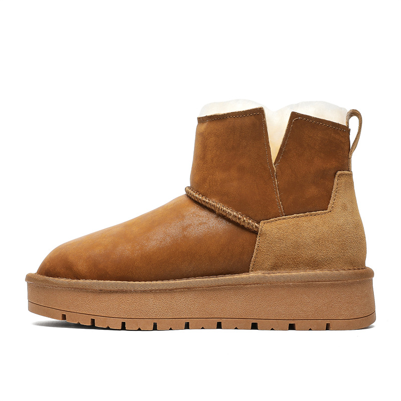 EBV designer shoes hot free shipping High quality Sheepskin fur on Leather short tube waterproof winter new warm and plush cotton shoes for woman brow