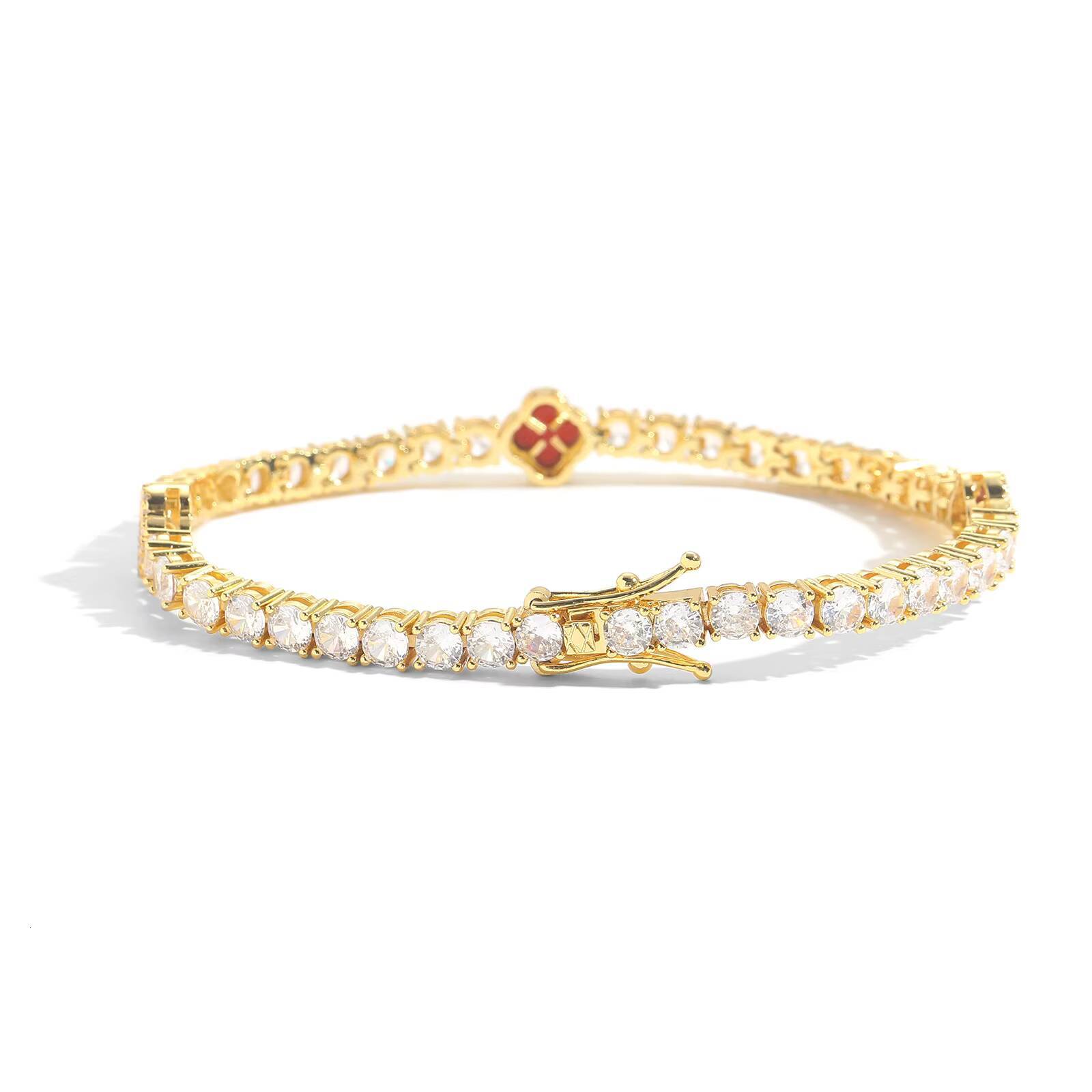 Fashion Hip Hop 4 MM Lucky 4Leaf Shape Tennis Chain Necklace Iced Out Zircon Gold Plated Necklace Jewelry for Women Party