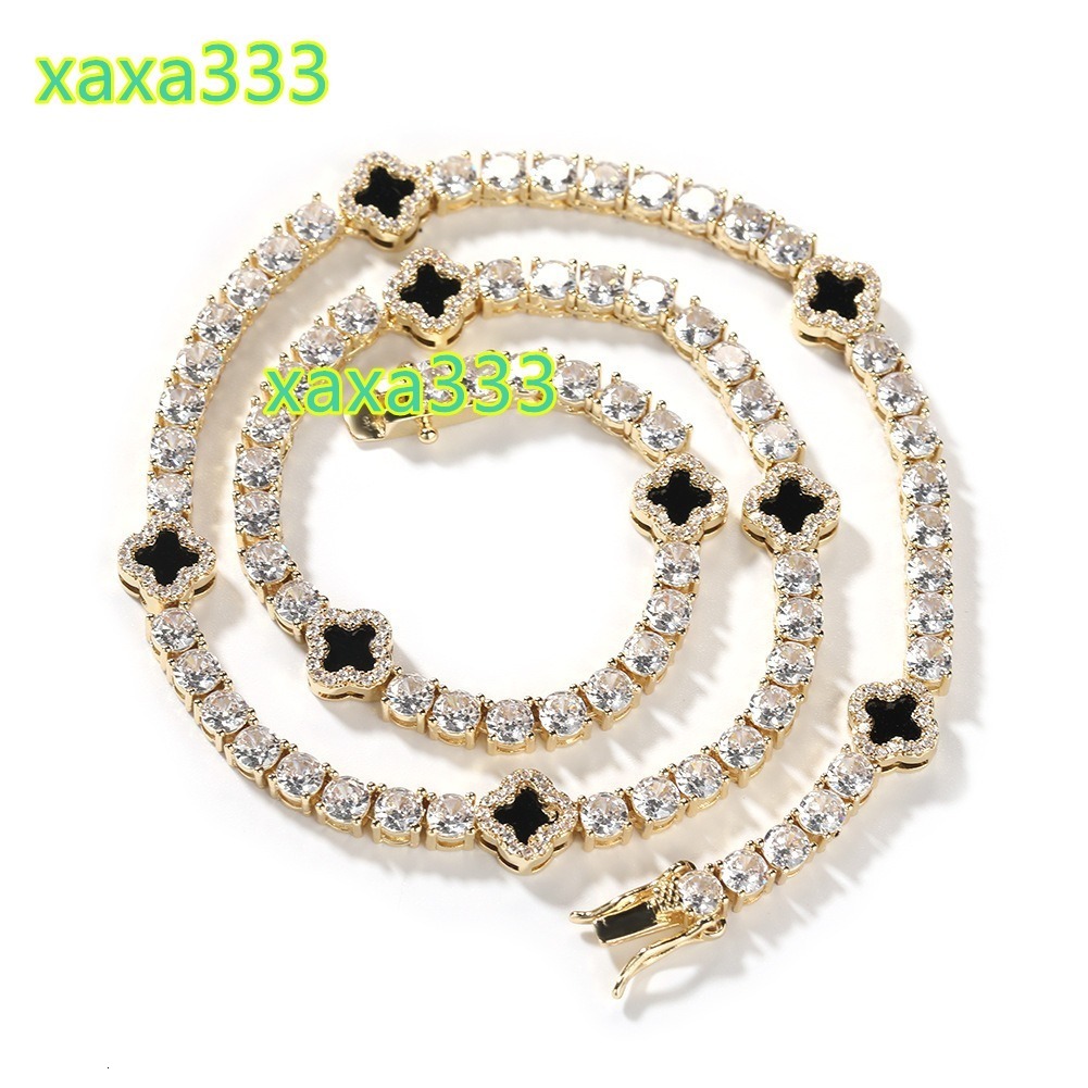 Ladies diamond red green black clover Cuban chain; Hip hop cubic moissanite pendant necklace; Designer moissanite.