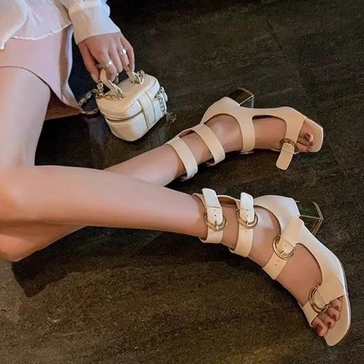 French Niche Design High for Women 2025 New Versatile Chunky heel Peep Designer Shoe Toe Hollow Out Sandals