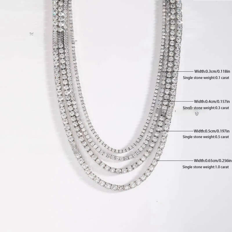 Hip Hop Sier Moissanite Tennis Chain White Gold Iced Out Dia Bracelet Necklace Fine Jewelry Sets for Men Women