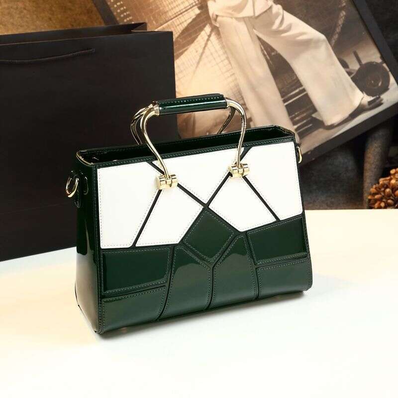 Luxury bag New Style Elegant Patchwork Handbag Genuine Women s Color Block Patent Leather Crossbody Bag Trendy