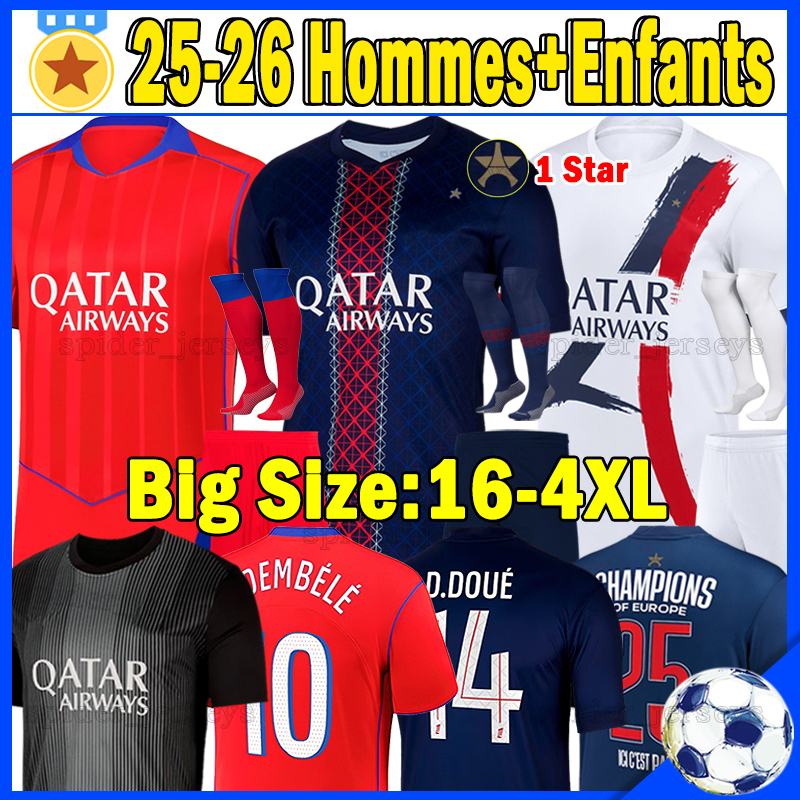 XXXL 4XL 25 26 O.DEMBELE PSGES soccer jerseys Cup D.DOUE JOAO NEVES BARCOLA N.MENDES HAKIMI 2025 2026 goalkeeper CHEVALIER football shirts Player version kids kits sets