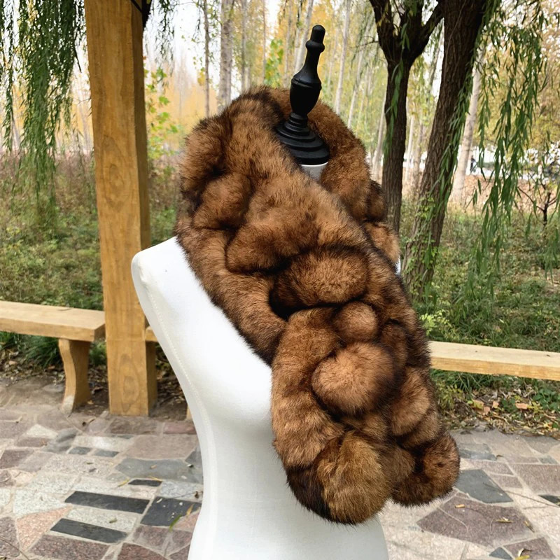 Real Rabbit Fur Scarf Winter Neck Warmer Knitted Furry Fur Collar Ladies Thick Fur Scarves Plush Real Fur Shawls Solid 250929