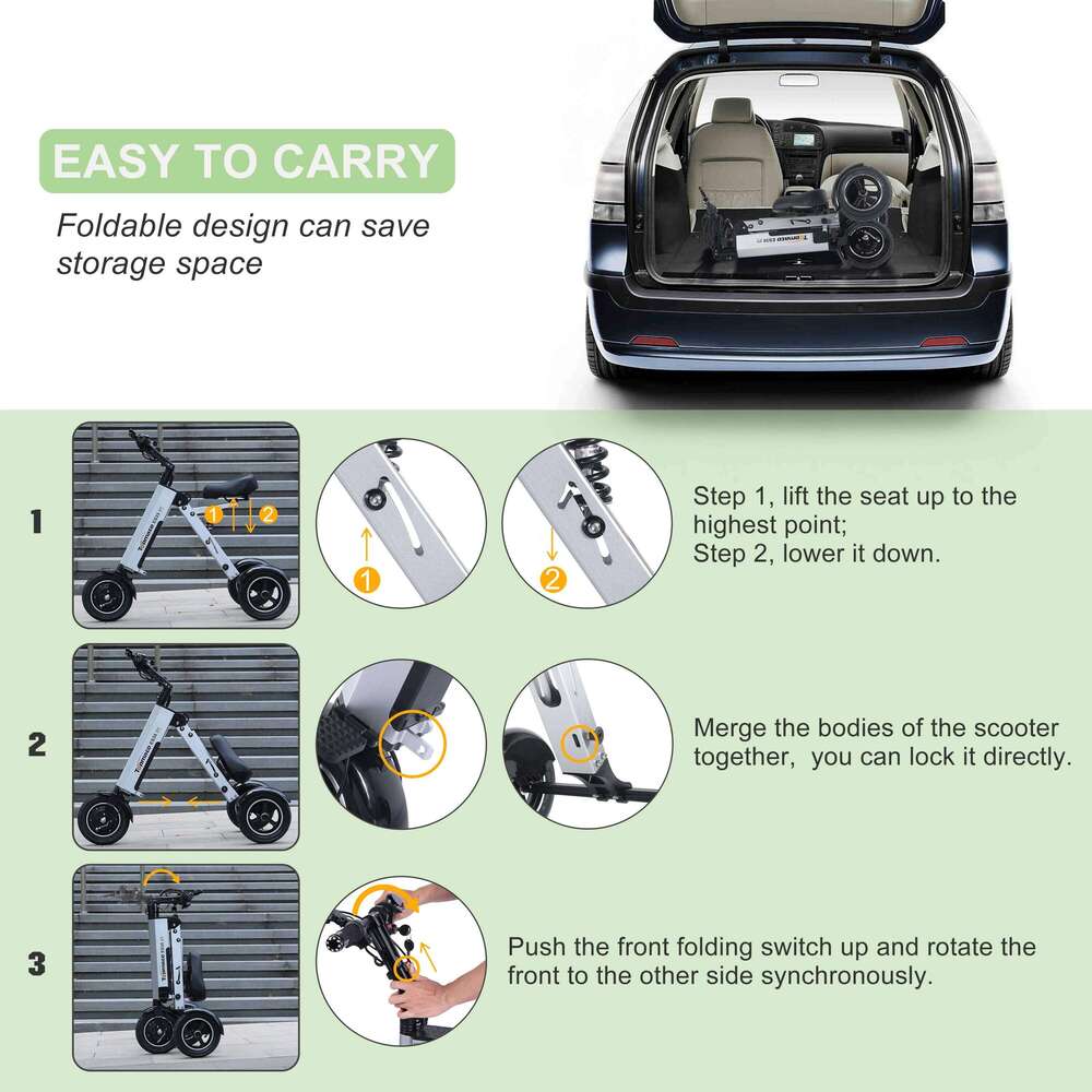 TpMate ES Lightweight Foldable Electric Scooter wheel Mobility Trike for Adults with Removable Battery Mph