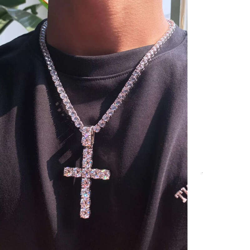 6/8mm sterg sier tennis big cross necklace moissanite pendants and chain for men