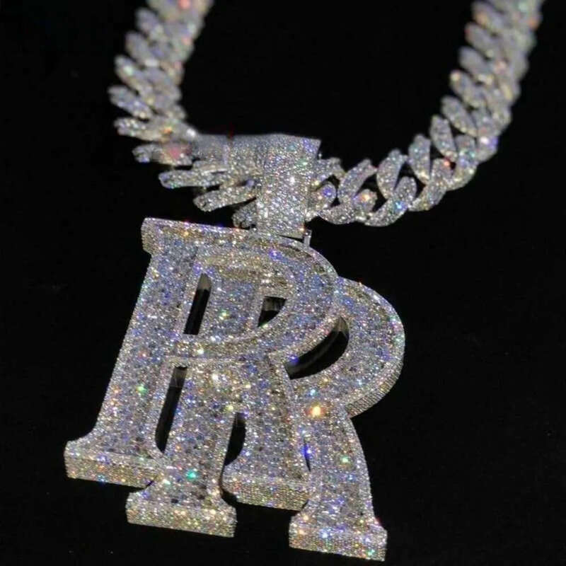 necklace moissanite chain Iced Out Jewelry Moissanite Letters Dias Necklace Hip Hop Sier Custom Pendant
