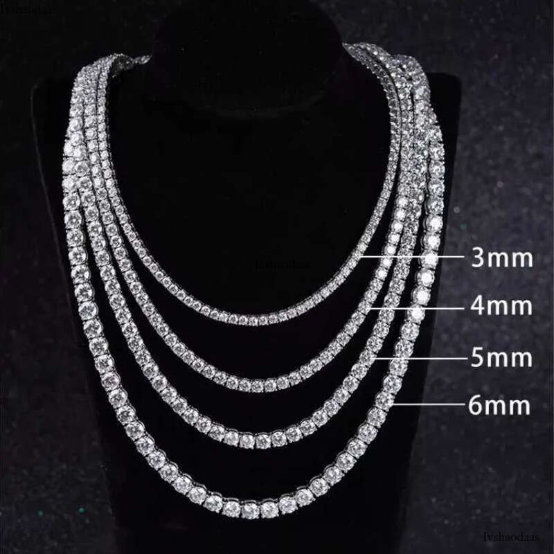 Starsgem HipHop Jewelry S Sier Plated Gold Moissanite Tennis Necklace