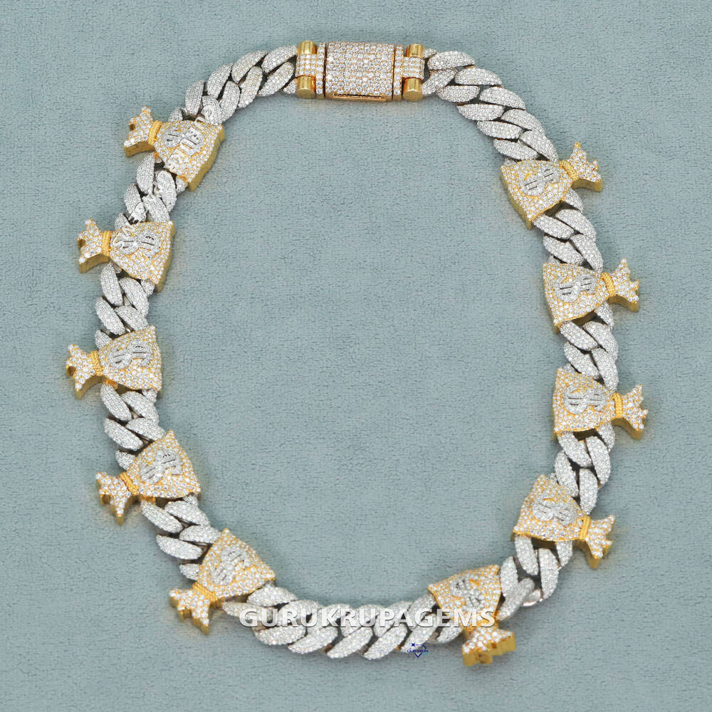 Exquisite Cuban Chain Customized Trendized Unique Designed for Men in 925 Sterling Silver with Moissanite Diamond Boasting VVS Clarity