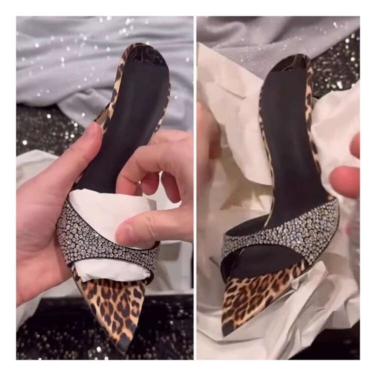 Leopard Print Sexy Rhinestone Ultra heel Sandals 2025 New Pointed Toe Stiletto Designer Shoe High heels for Women