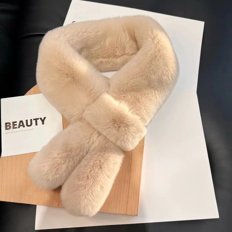 Faux Fur Scarf Winter Warm Fur Thicken Cross Scarives Neck Warmers Double Sided Rabbit Fur Scarf for Women Soft Plush Shawl Ring 250929