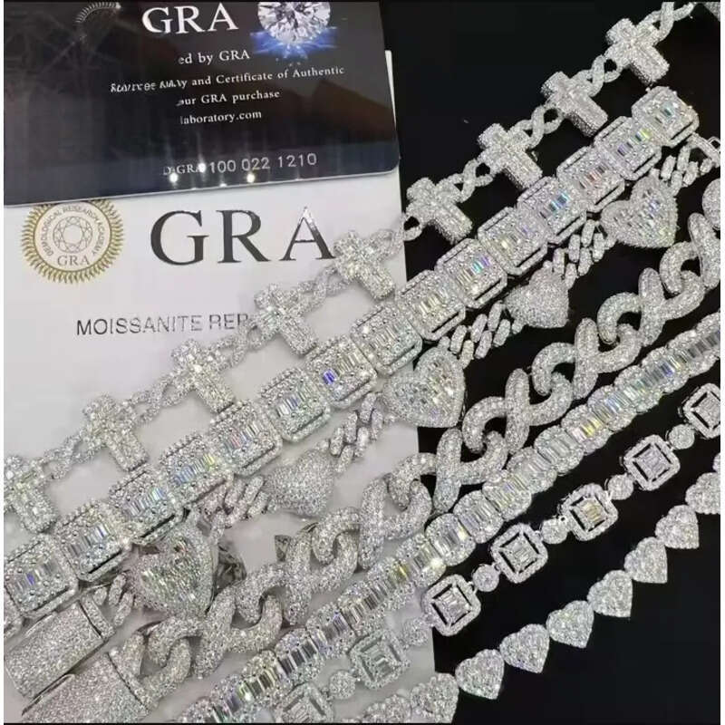 Wholesale price lab dia sier vvs moissanite iced out hip hop jewelry necklace k chain tennis cuban bracelet m