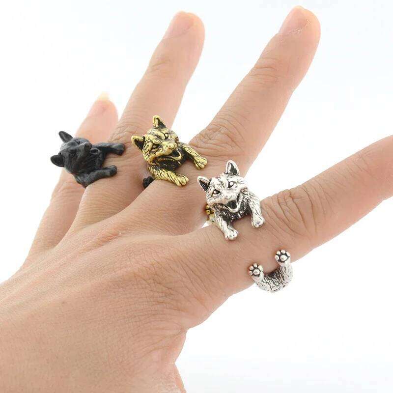 4 Style German Shepherd &Border Collie Shiba Inu & Akita Dog Wrap for Women Animal Metal Ring Anel Girls Unique Cool Gift