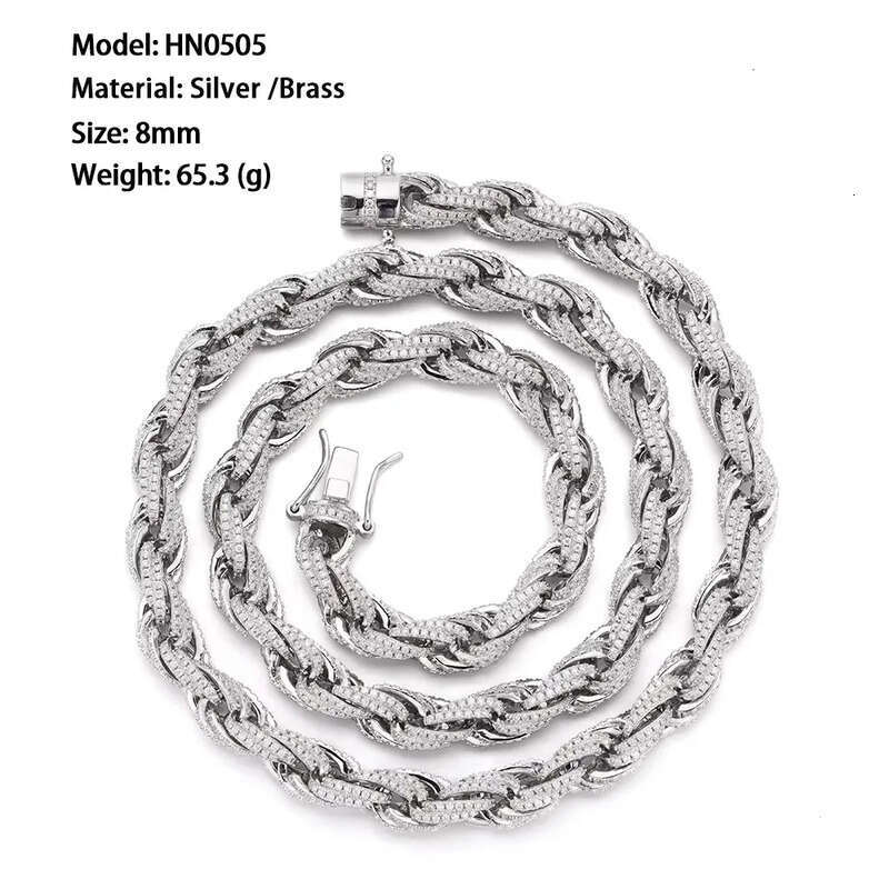 Customized Bulk Size 6mm 8mm 10mm Iced Out Cz Rope Chain Sterling Sier HipHop Jewelry Moissanite Cuban Necklace
