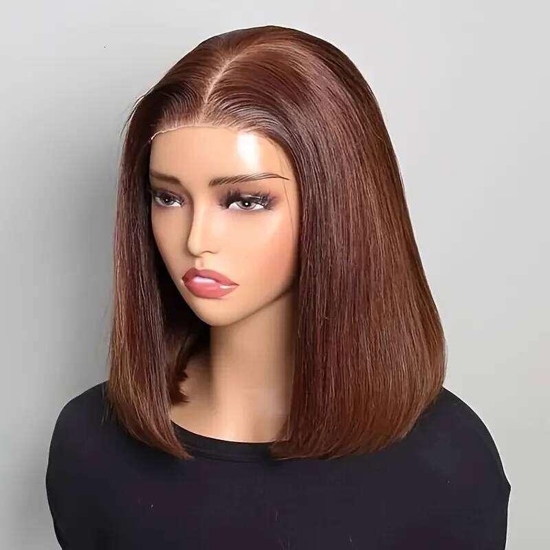 Chocolate Brown Short Bob Bone Straight 200 Densitybrazilian 13X4 HD Transparent Lace Front Human Hair Wig For Women Xiusiyuan2510