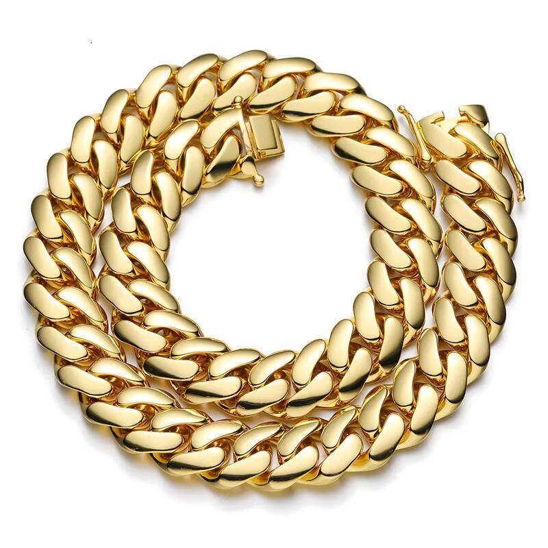 In Stock Chunky 22MM Luxury Brand 14K 18K Gold Link Chain Men HipHop Miamist Flat Round Cuban Chain Necklace Bracelet