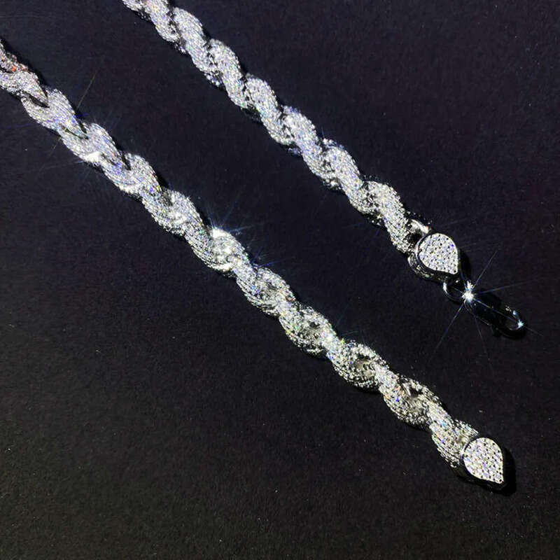 New Arrival Fashion Jewelry Popular White Gold Plated S Iced Out 8mm Vvs Moissanite Hip Hop Rope Chain Necklace for Men