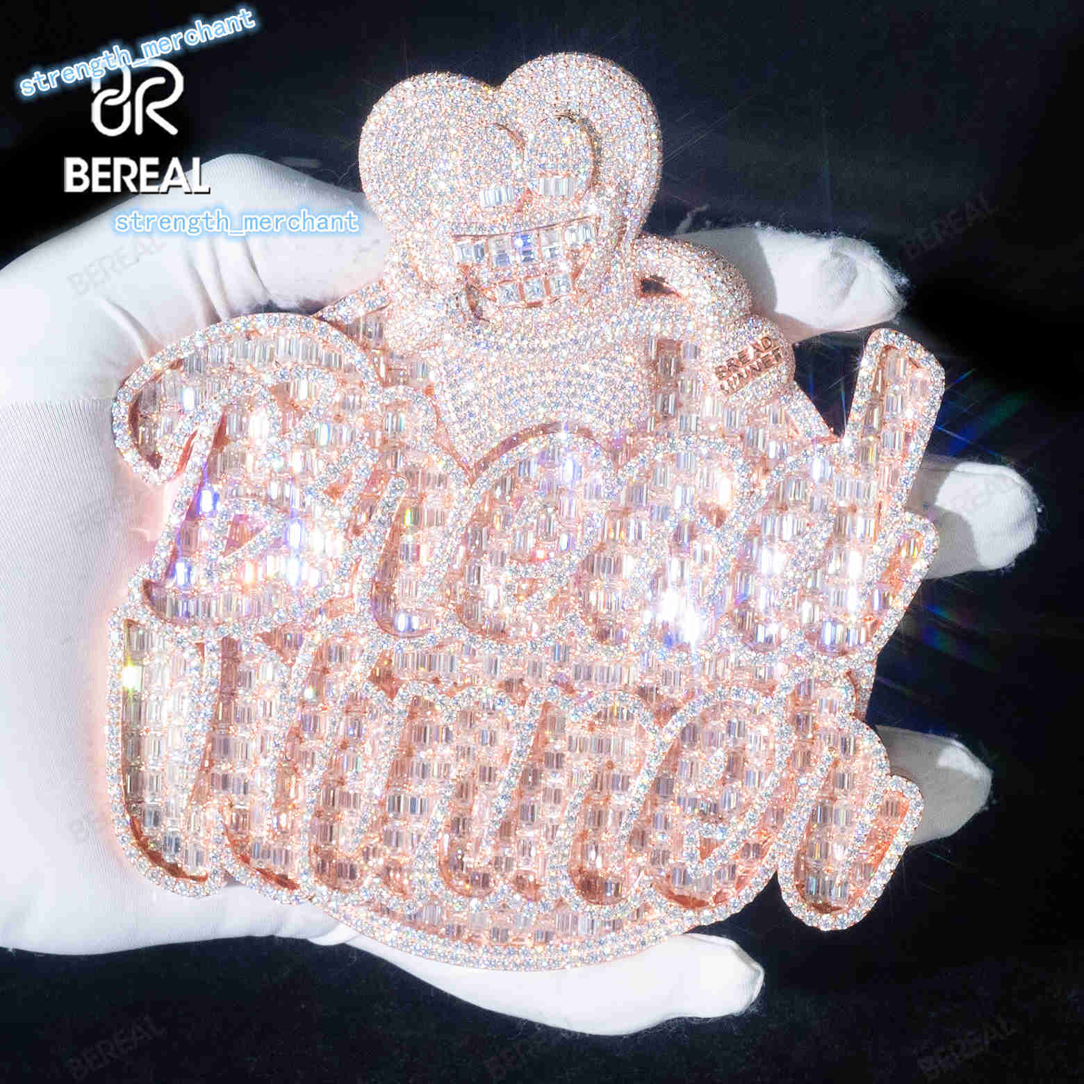 Custom Vvs Moissanite Name Letter Pendant Hip Hop Style Iced Out 3D Baguette Lab Grown Diamond Chain Pendant Men Fine Jewelry