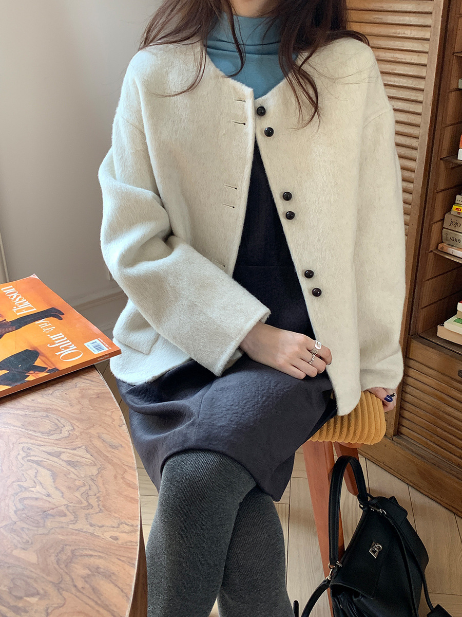 2025 women's wool round neck double-sided wool coat autumn and winter new Korean style designer jacket autumn coarse wool luxury short jacket jac