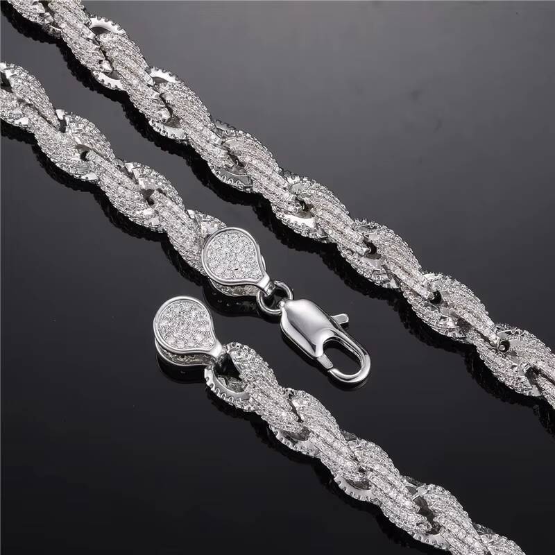 Hip Hop 8MM Icy Diamond Rope Chain Necklace Gold Plated Chudynamicy Bracelet Choker Jewelry Set Mens Bling Moissanite Iced Out Rope Necklace