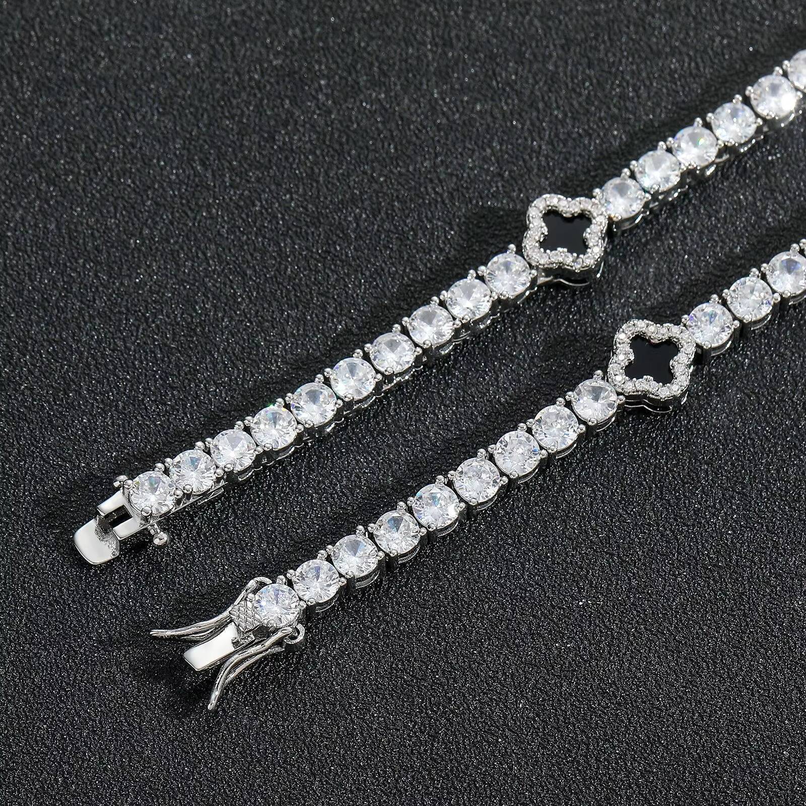 European American Style HighEnd Tennis Chain Bracelet Exquisite Fourleaf Clover Inlaid Diamond Fashion Beaded Bracelets