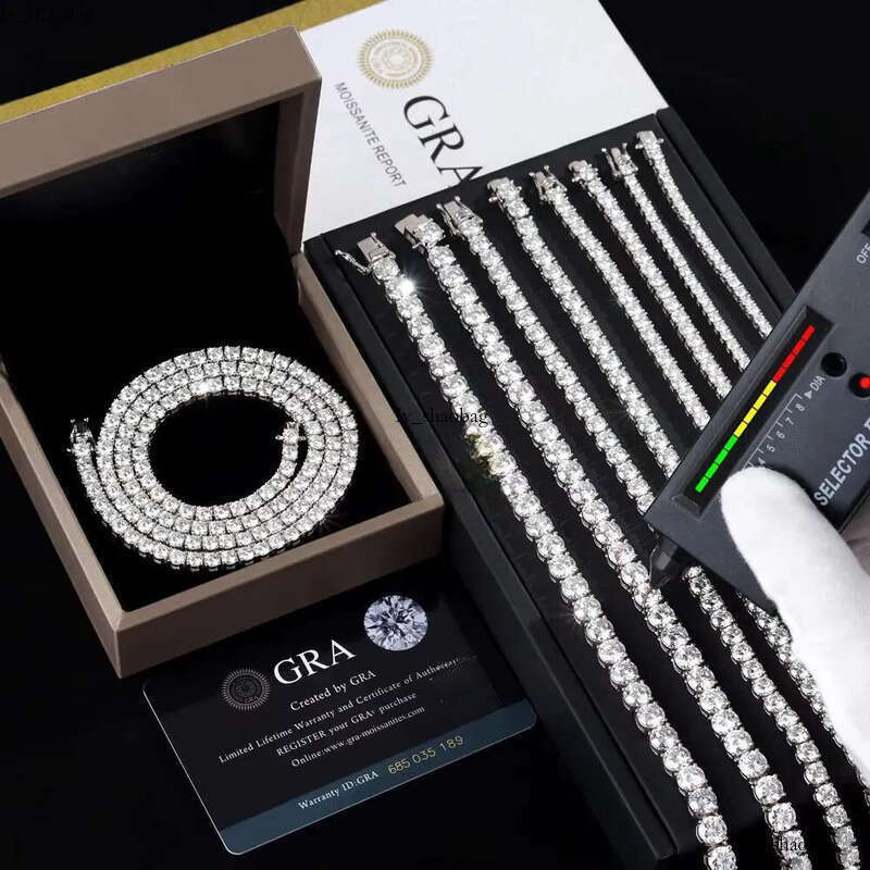 To Ship 2mm 3mm 4mm 5mm 6mm Moissanite Tennis Chain Necklace Men Gold Plated Sterling Sier Fine Jewelry