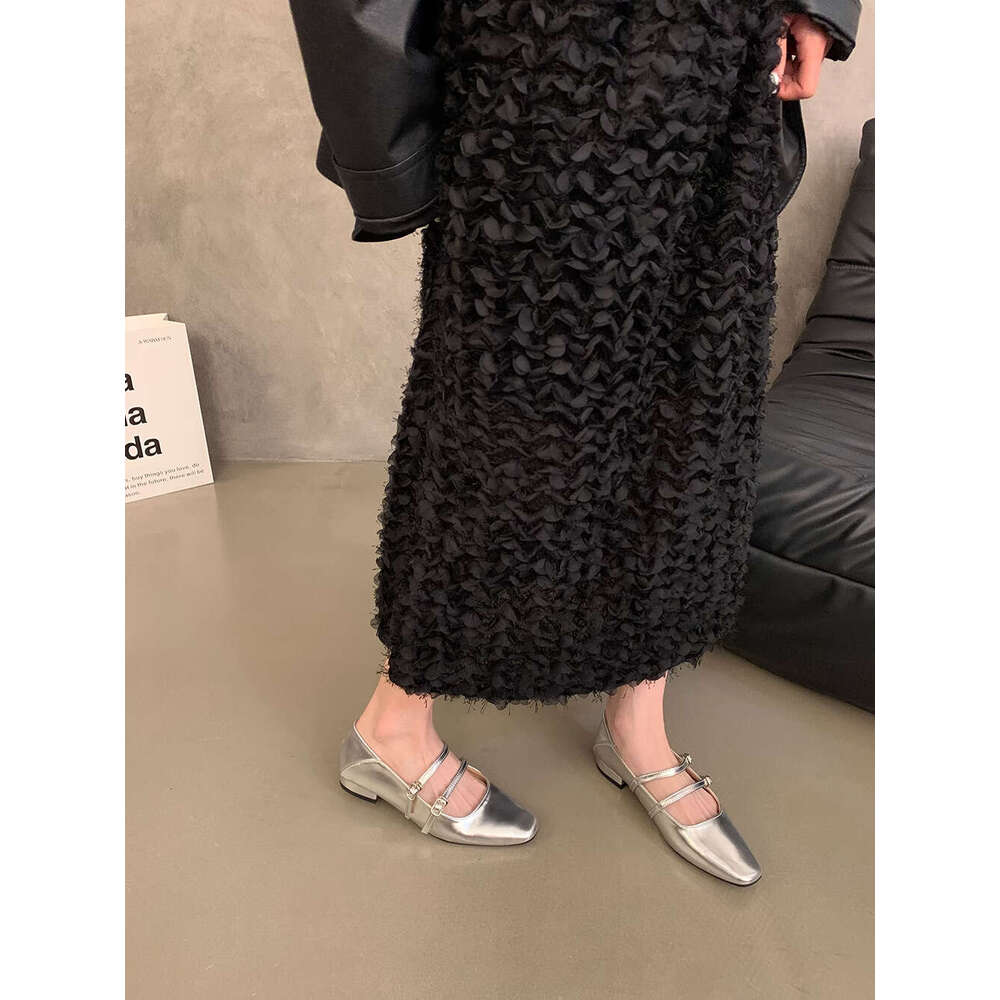 silver Shallow Mouth Single for Women Spring New Korean heelegant Fairy Style Gentle Commuting Chunky heel Mary Designer Shoe Jane Small Leather Shoes