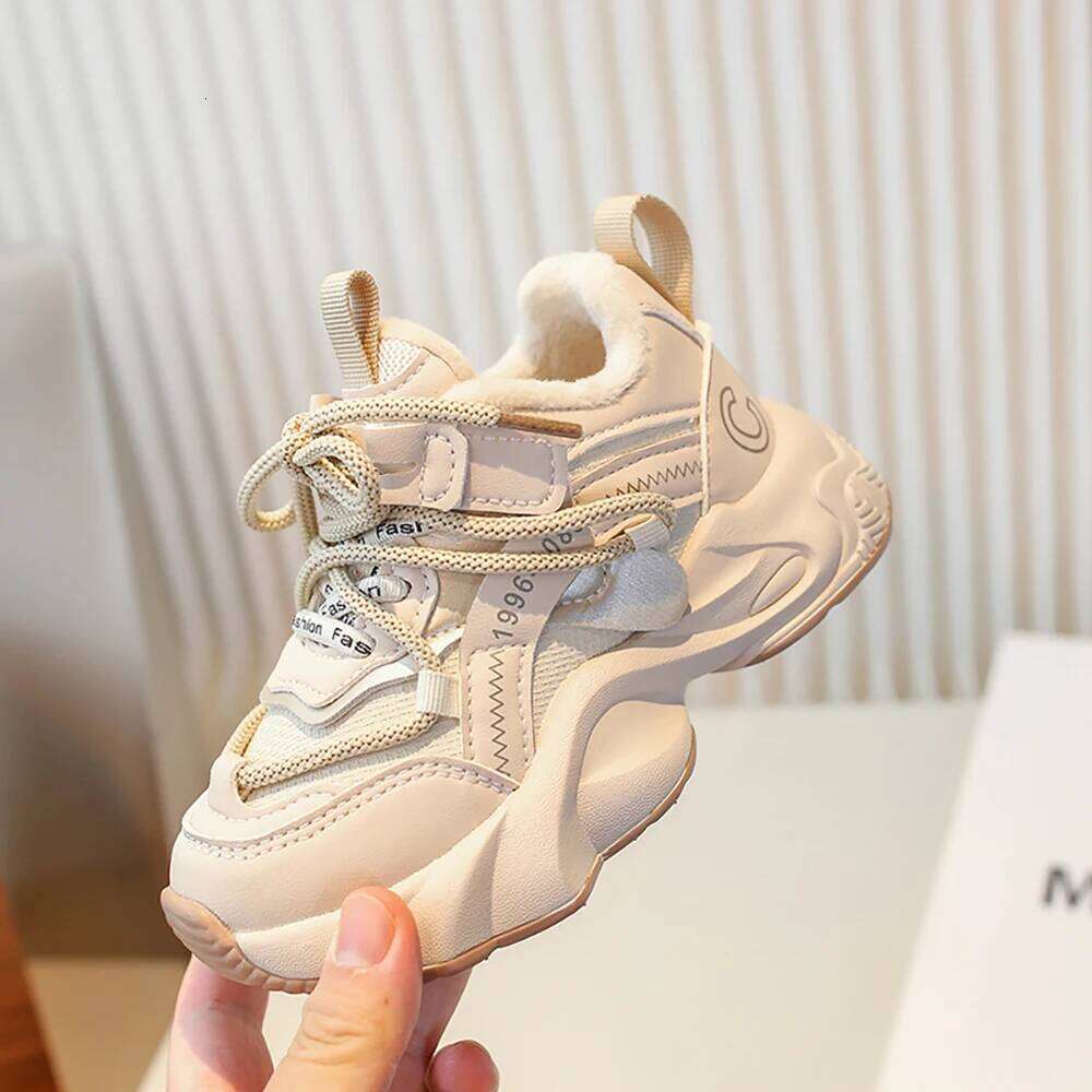 Autumn Winter Cotton Sport Children PU Leather Waterproof Plush Sneakers For Kids Teenager Boy's Girl's Running Shoes