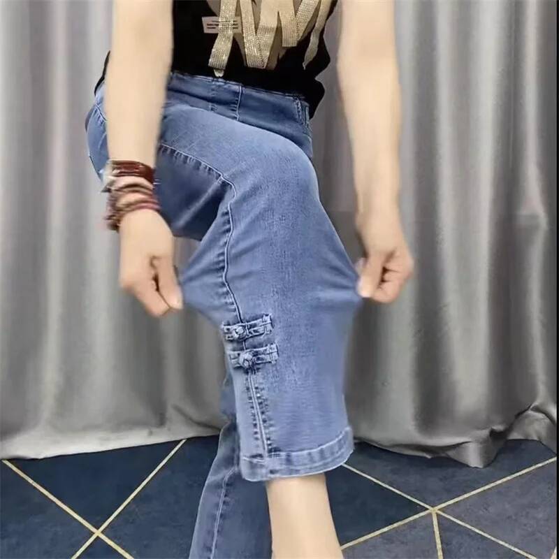2025New Spring Autumn High Elasticity Women Jean Korean Loose Straight Ankle-Length Cowboy Female Extends Denim Pants Lady dongdumaoyi