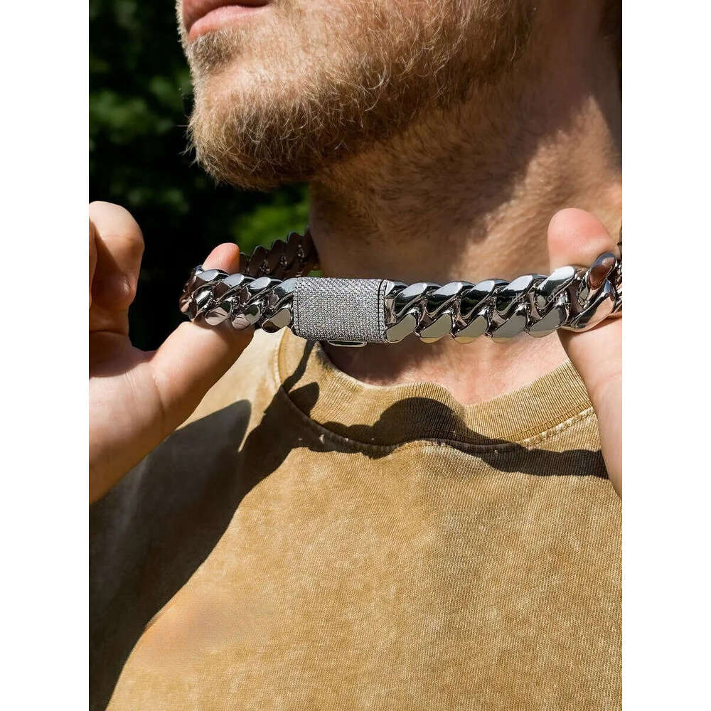 20mm Heavy sier Miami cuban link chains and bracelets with VVS1 Moissanite box clasp, gold plated iced out chain, Boyfriend gift ideas