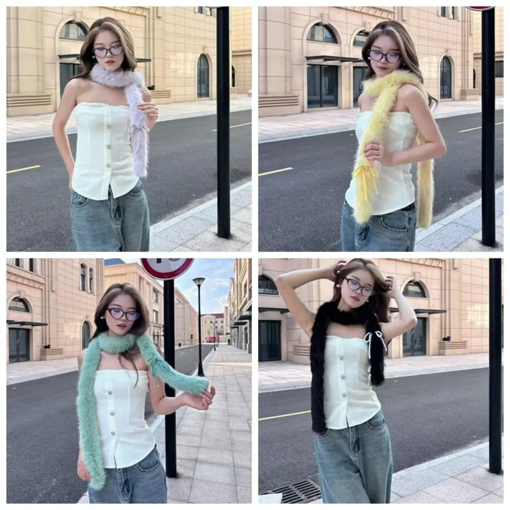 Fashion Solid Color Y2k Bow Scarf Fluffy Harajuku Bowknot Fur Scarf Sweet Women Scarf Female 250929