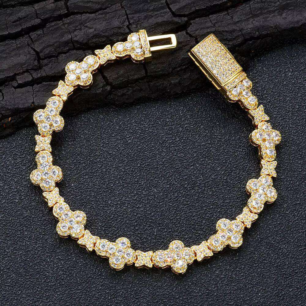 FineJewelry CZ Dia Tennis Chain Bracelet for Women High Quality Gold Sier Star Shape Bling Hip Hop Style Religious