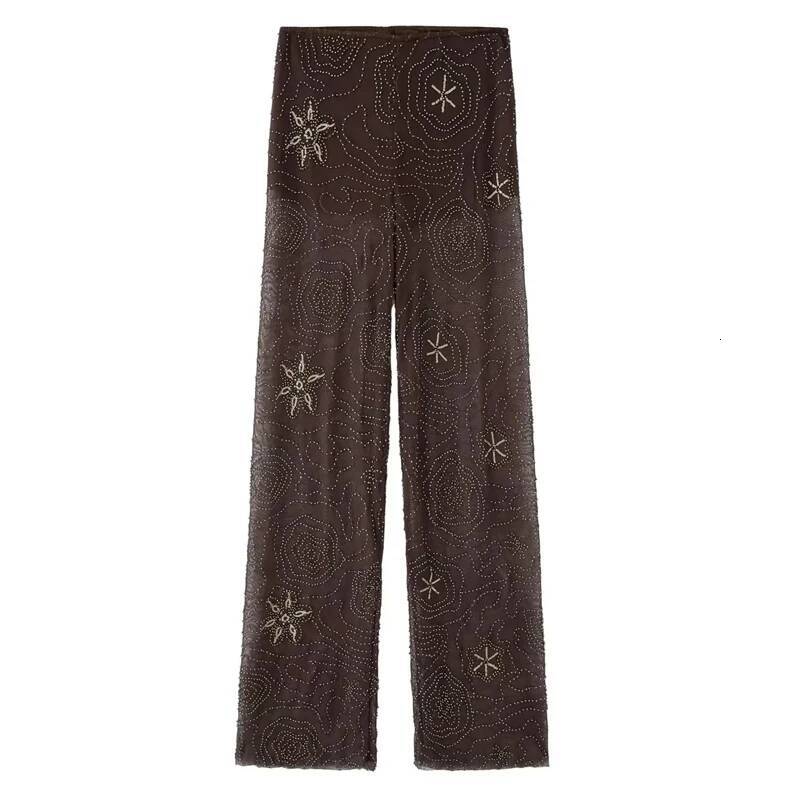 HXAO 2025 Beaded Tulle For Woman Baggy Sequin New In Pants Spring Summer Semi Sheer Women's Trousers 088 dongdumaoyi