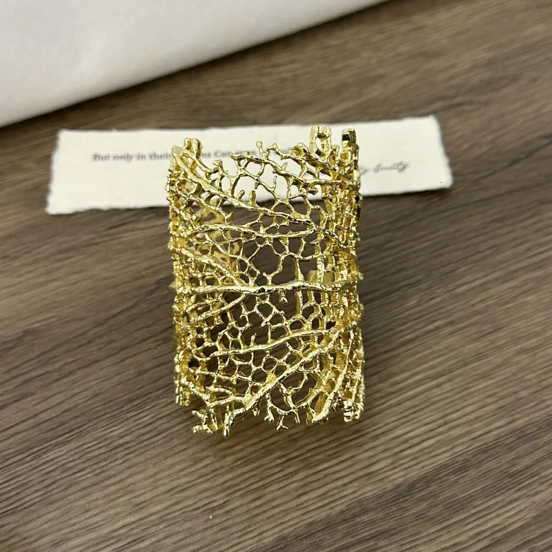 Exaggerated Hollow Metal Coral Texture Open Bracelet for Women European And American Personality Trend Jewelry Accessories 250930