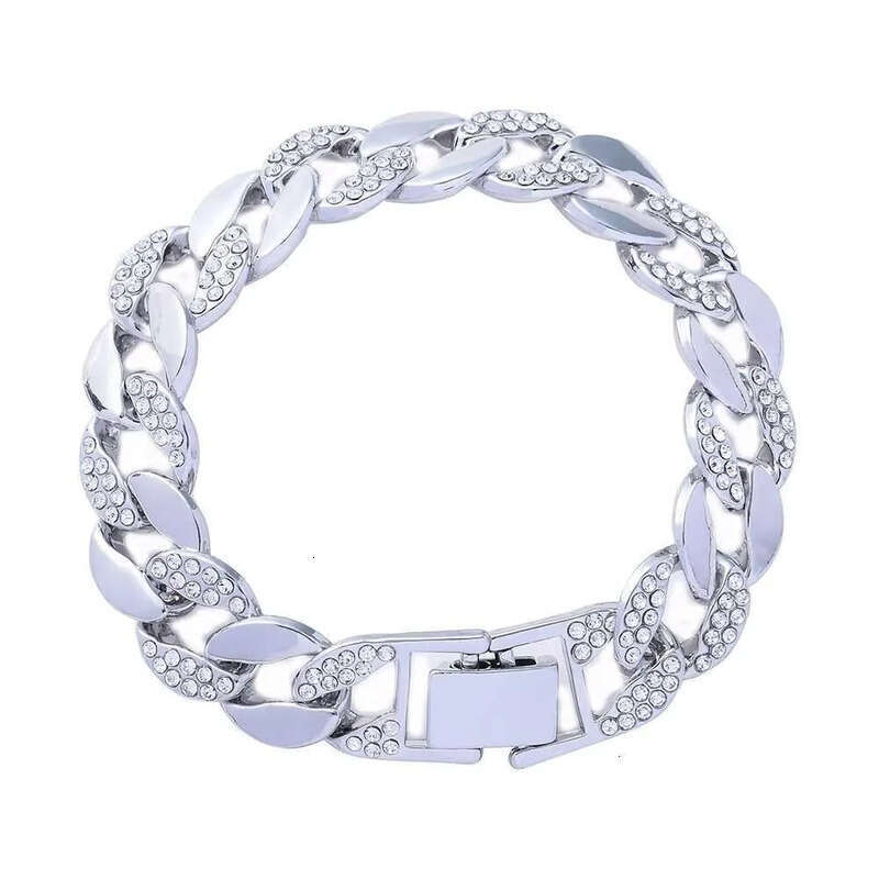 DHCollections Iced Out Cuban Link Bracelet for Men Women Sier Color 7-8 Inch Hip Hop Style Bling Chain Accessory 1 Piece