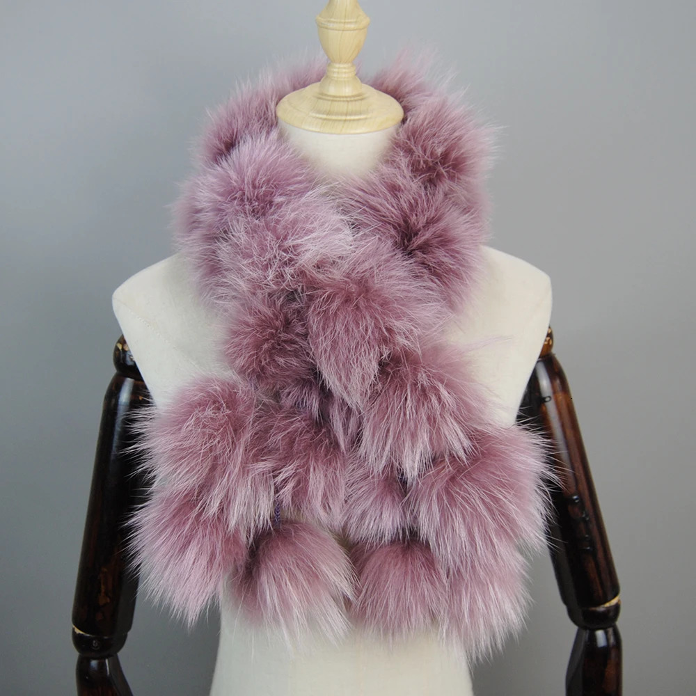 Style Fashion Women Real Raccoon Fur Scarves Pompom Lady Winter Warm Natural Fox Fur Scarf Fluffy Genuine Fur Muffler 250930