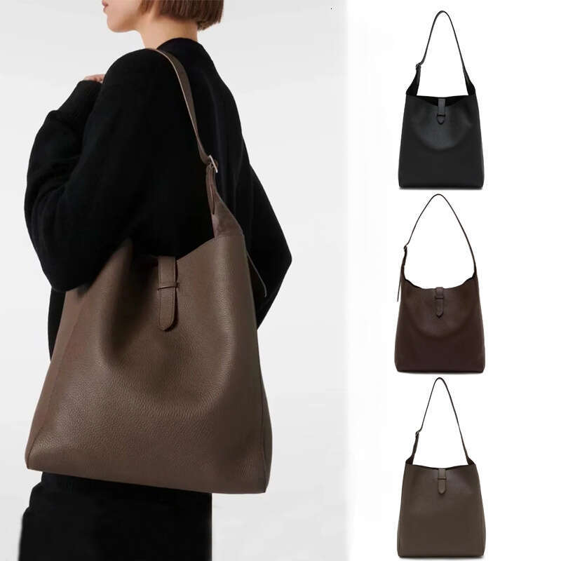 Row Genuine Leather Casual Hobo Shoulder Underarm Old Money Relaxed Bucket Bag Large Minimalist Style